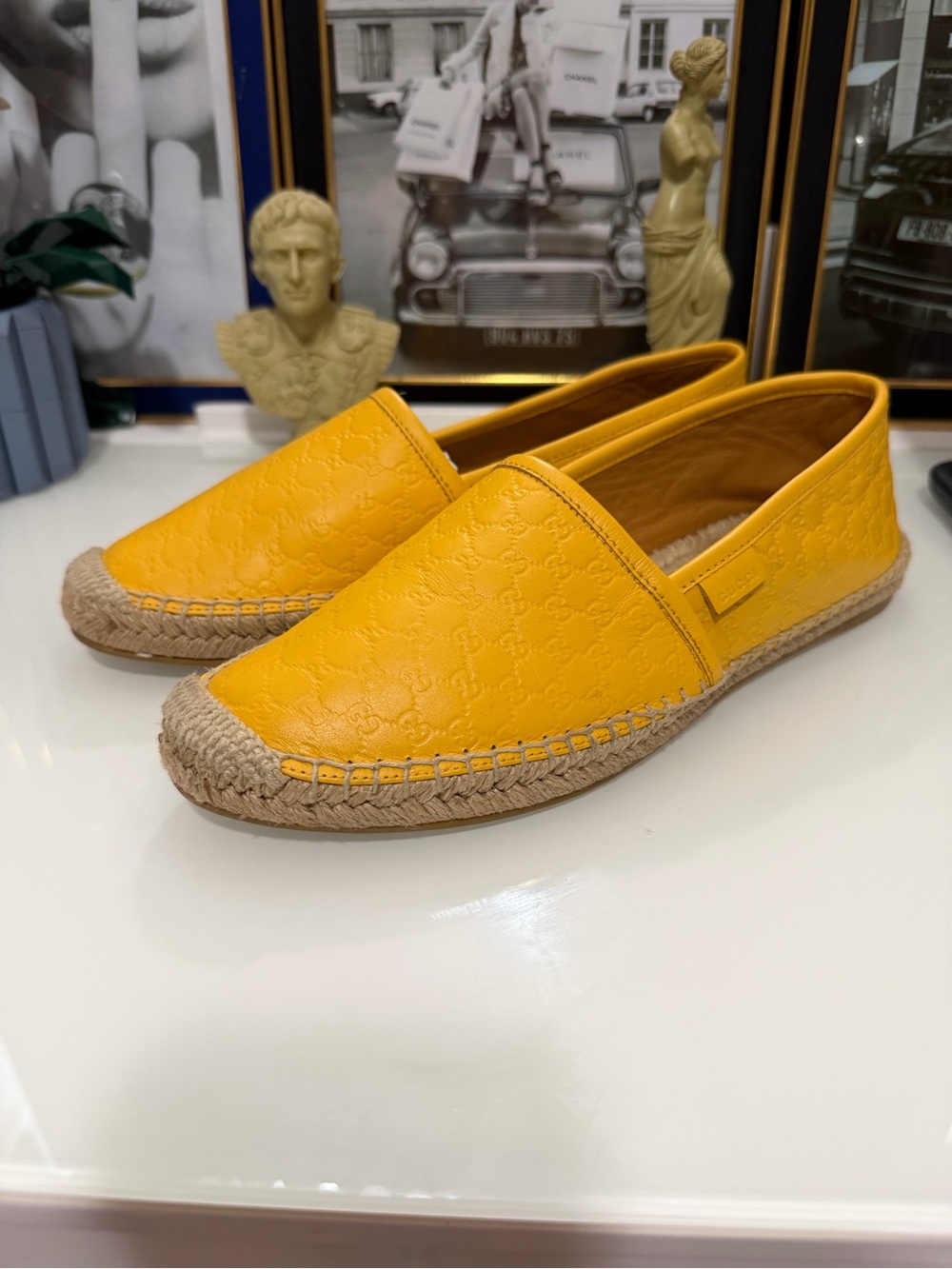 Authentic Gucci Yellow Embossed Leather Espadrilles size 38.1/2 ❤️💛❤️